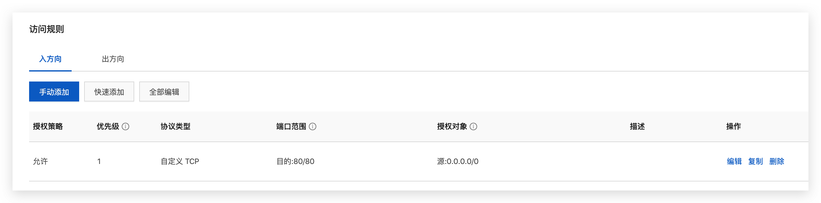 添加80端口准入